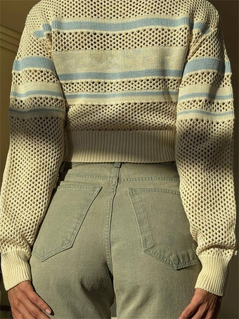 Cardigan corto a righe in maglia aperta per donna 2025