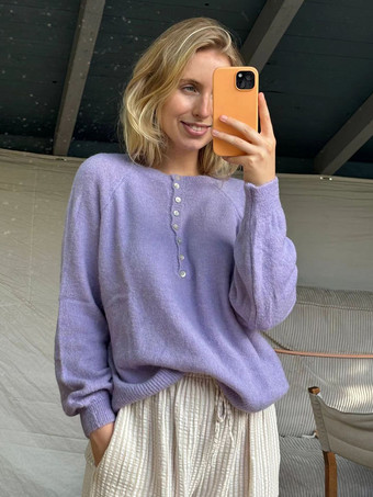 パープル カジュアルオーバーサイズヘンリーセーター（ラグランスリーブ、レディース）2025年