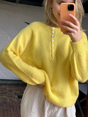 イエローカジュアルオーバーサイズヘンリーセーター（ラグランスリーブ、レディース）2025年