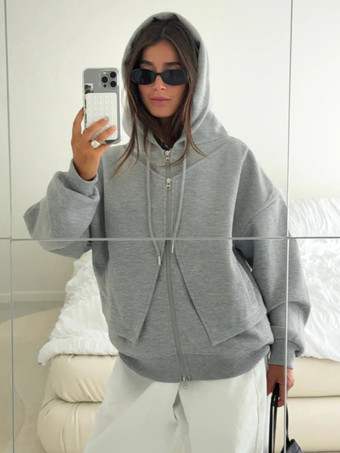 Felpa oversize con zip grigia per donna 2025