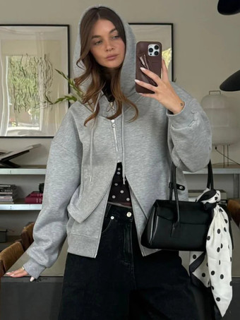 Felpa oversize con zip grigia per donna 2025