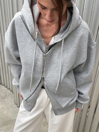 Felpa oversize con zip grigia per donna 2025