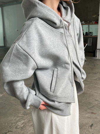 Felpa oversize con zip grigia per donna 2025