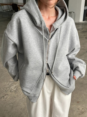 Felpa oversize con zip grigia per donna 2025