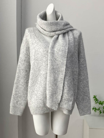 リラックスフィットニットプルオーバーセーター（スカーフ付き、レディース）2025