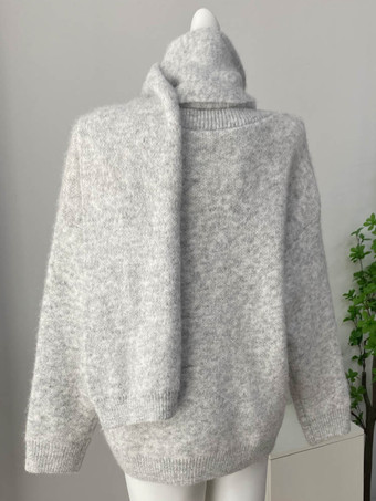 リラックスフィットニットプルオーバーセーター（スカーフ付き、レディース）2025