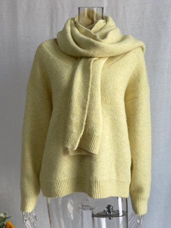 リラックスフィットニットプルオーバーセーター（スカーフ付き、レディース）2025