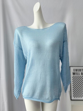 Sheer Oversized Boat Neck Knitted Top For Women 2025