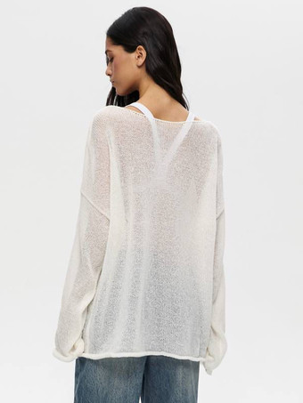 Sheer Oversized Boat Neck Knitted Top For Women 2025