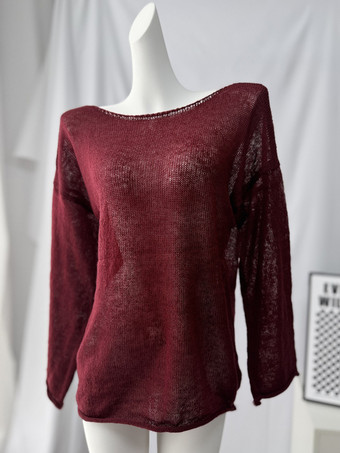 Sheer Oversized Boat Neck Knitted Top For Women 2025