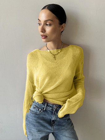 YellowSheer Oversized Boat Neck Knitted Top For Women 2025