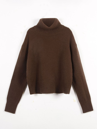 DunkelbraunEinfarbiger Strickpullover mit Wasserfallausschnitt für Damen 2025