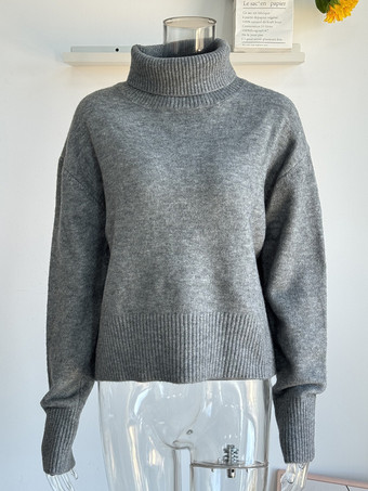 Einfarbiger Strickpullover mit Wasserfallausschnitt für Damen 2025
