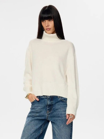 Einfarbiger Strickpullover mit Wasserfallausschnitt für Damen 2025