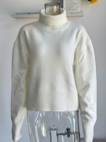 Einfarbiger Strickpullover mit Wasserfallausschnitt für Damen 2025