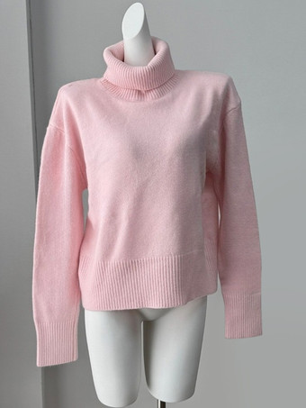 RosaEinfarbiger Strickpullover mit Wasserfallausschnitt für Damen 2025
