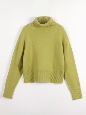 Grün Einfarbiger Strickpullover mit Wasserfallausschnitt für Damen 2025