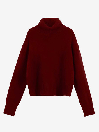 BurgunderrotEinfarbiger Strickpullover mit Wasserfallausschnitt für Damen 2025
