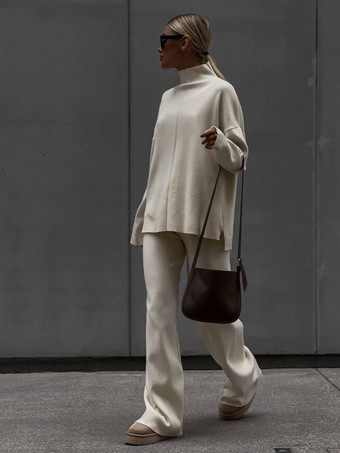 marfil Conjunto de ropa de estar por casa de punto liso para mujer 2025