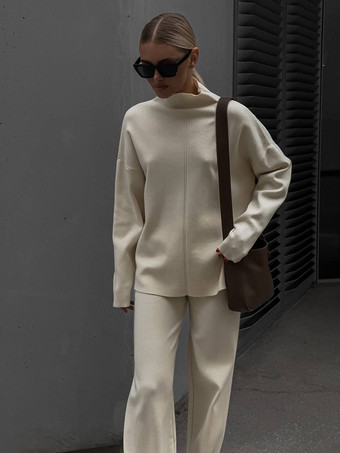 Conjunto de ropa de estar por casa de punto liso para mujer 2025