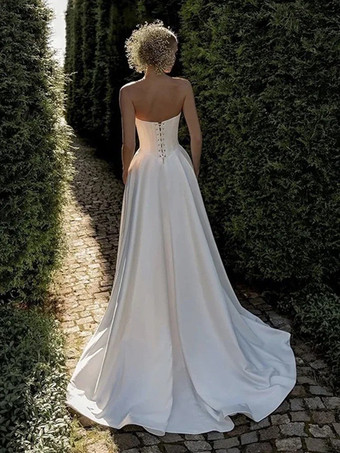 ヴィンテージウェディングドレス Aラインデザイン ネックライン ノースリーブ プリーツ シンプルブライダルドレス