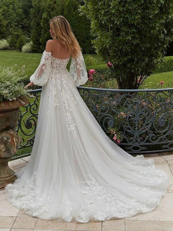 Brautkleider Sweetheart Neck Abnehmbare Ärmel Mit Schleppe Spitze Brautkleider