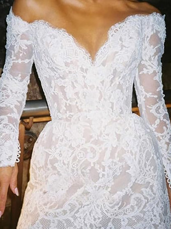 Abito da sposa corto con scollo a V maniche lunghe linea ad A abiti da sposa corti