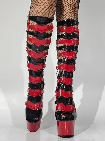 セクシーなハイヒールブーツ ユニセックス プラットフォーム オープントゥ レースアップ サンダルブーツ