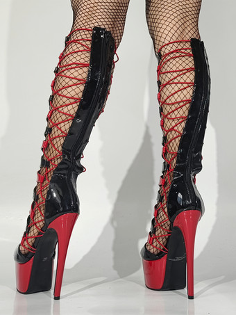 セクシーなハイヒールブーツ ユニセックス プラットフォーム オープントゥ レースアップ サンダルブーツ