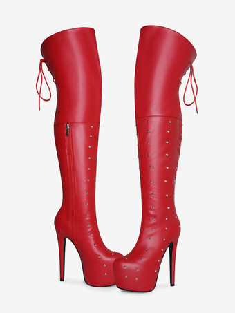 レディースセクシーブーツ プラットフォーム オープントゥ ビーズハイヒール オーバーニーブーツ