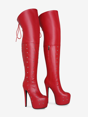 レディースセクシーブーツ プラットフォーム オープントゥ ビーズハイヒール オーバーニーブーツ