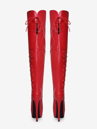 レディースセクシーブーツ プラットフォーム オープントゥ ビーズハイヒール オーバーニーブーツ