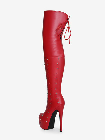 レディースセクシーブーツ プラットフォーム オープントゥ ビーズハイヒール オーバーニーブーツ