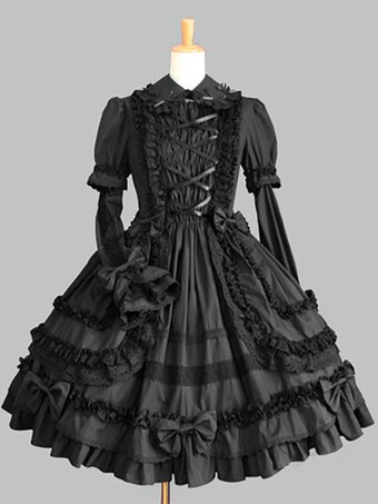 Vestidos góticos de lolita con lazos y cordones vestido negro morado y rosa de manga larga.