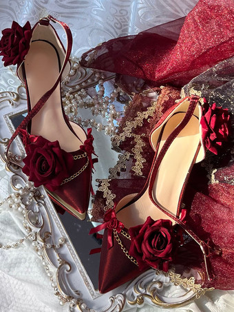 Gothic Lolita Shoes Red And Black Flowers Stiletto Heel Lolita Pumps
