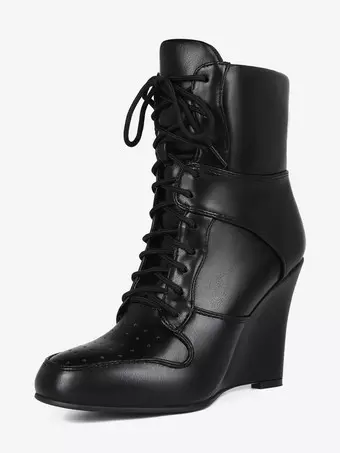 Black Sneaker Wedge Boots Women's Pointed Toe Lace Up Booties - Milanoo.com Black Sneaker Wedge Boots Women's Pointed Toe Lace Up Booties - Milanoo.com