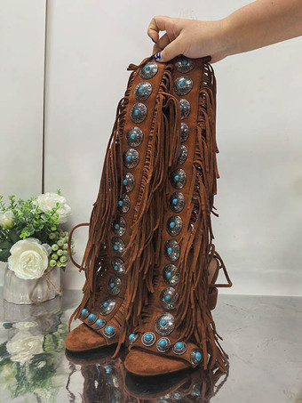 ボヘミアン グラディエーターサンダル レディース オープントゥ スエード ビーズ ハイヒール サンダル シューズ タッセル付き