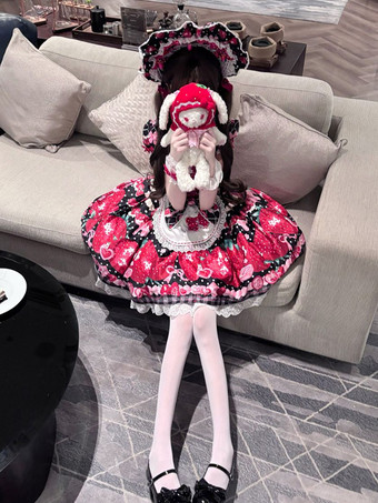 スイートロリータドレス ノースリーブ ピンク フルーツ柄 ロリータドレス