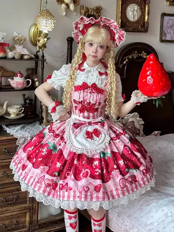 スイートロリータドレス ノースリーブ ピンク フルーツ柄 ロリータ