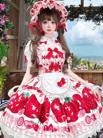 スイートロリータドレス ノースリーブ ピンク フルーツ柄 ロリータドレス