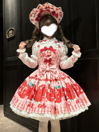 スイートロリータドレス ノースリーブ ピンク フルーツ柄 ロリータドレス