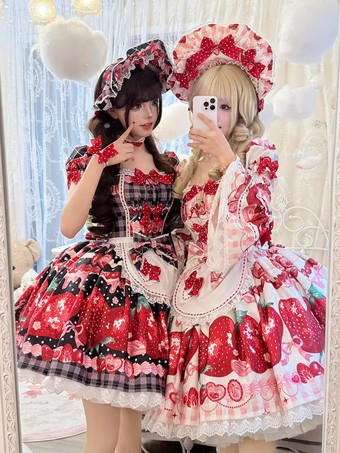 スイートロリータドレス ノースリーブ ピンク フルーツ柄 ロリータドレス