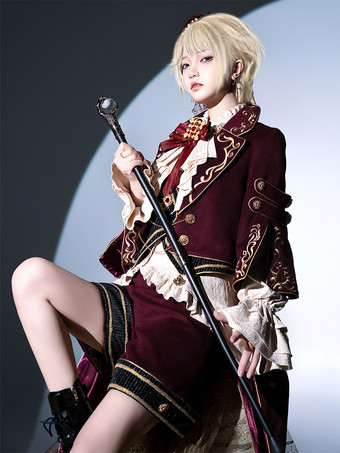 クリスマスプリンスロリータセット レッド 長袖シャツ パンツ オーバーコートセット