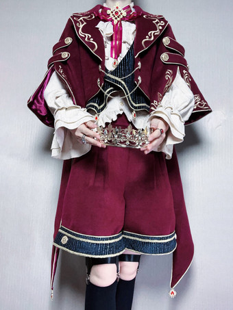 クリスマスプリンスロリータセット レッド 長袖シャツ パンツ オーバーコートセット