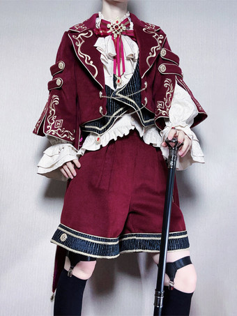 クリスマスプリンスロリータセット レッド 長袖シャツ パンツ オーバーコートセット