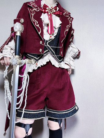 クリスマスプリンスロリータセット レッド 長袖シャツ パンツ オーバーコートセット