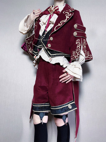 クリスマスプリンスロリータセット レッド 長袖シャツ パンツ オーバーコートセット