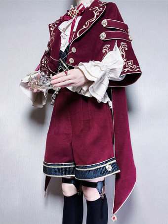 クリスマスプリンスロリータセット レッド 長袖シャツ パンツ オーバーコートセット