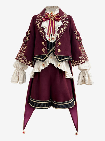 クリスマスプリンスロリータセット レッド 長袖シャツ パンツ オーバーコートセット