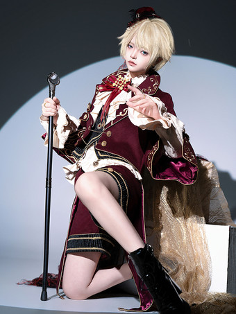 クリスマスプリンスロリータセット レッド 長袖シャツ パンツ オーバーコートセット